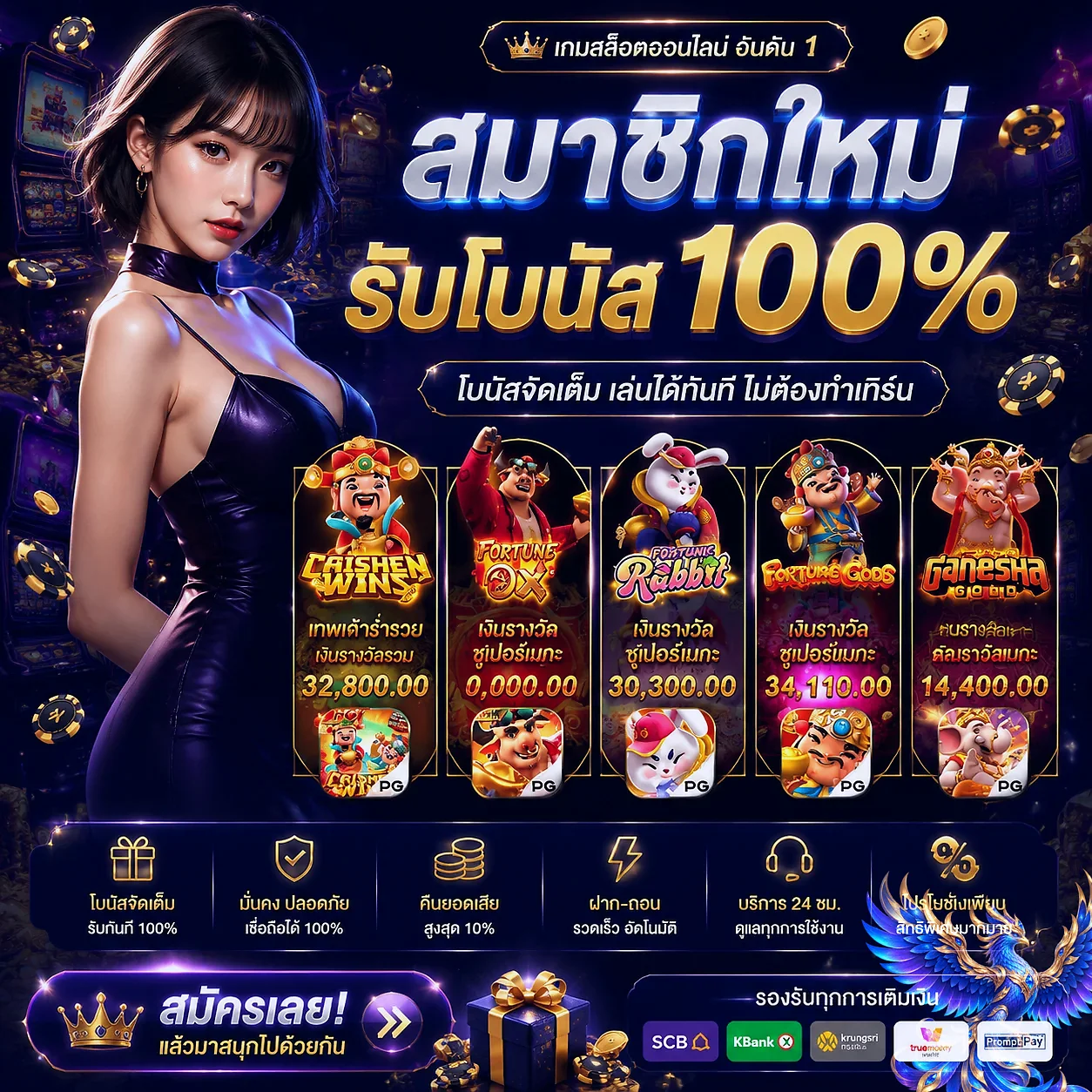ภาพโปรโมชั่นสมาชิกใหม่ GSPSLOT โทนน้ำเงินทอง